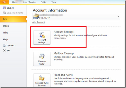 att email server settings on outlook 2007